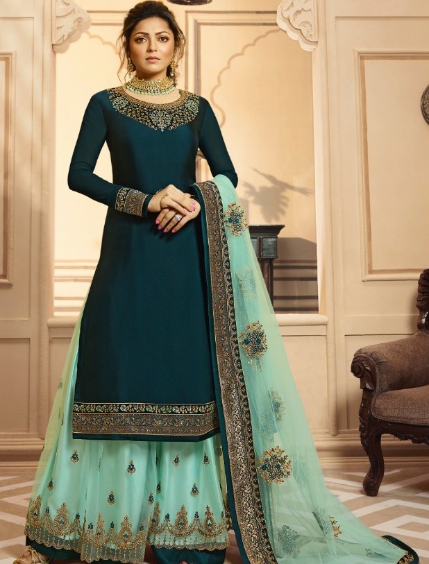 Elegant Teal Silk Suit Set with Subtle Zari Accents
